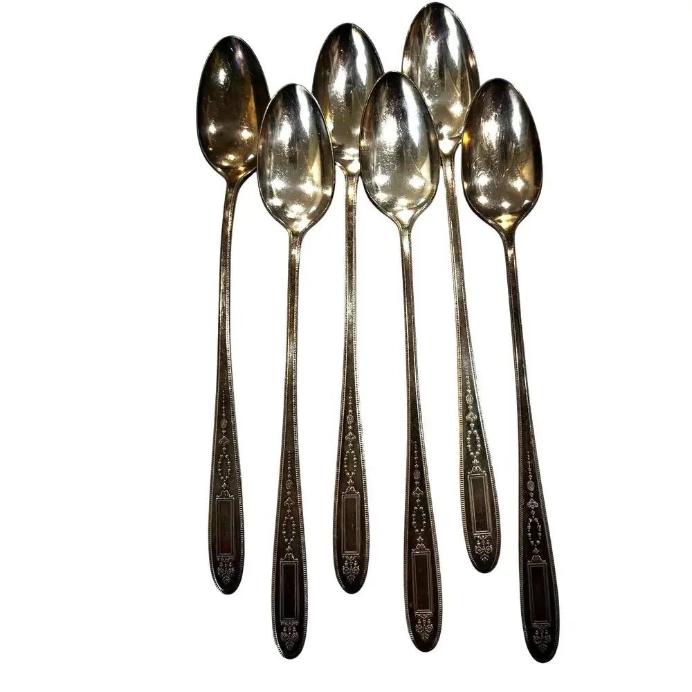 Vintage silverplated iced tea spoons (6) Oneida Grosvenor pattern circa 1921
